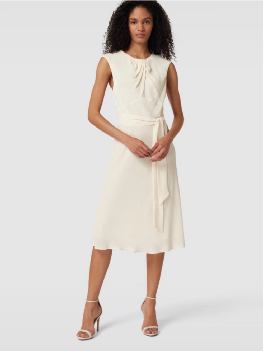 Lauren Ralph Lauren Neutral Cream Tie Waist Midi Dress NWT Size 8